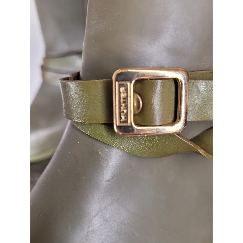 Hunter Andora Olive Green Ankle Strap Wedge Tall Rain Boots W23954 US 6 EU 37